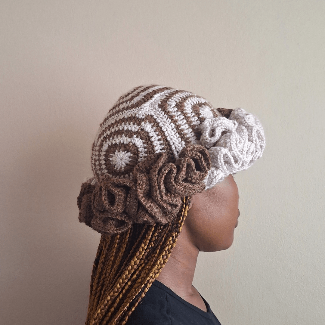 Two - Toned Granny Square Ruffle Hat - Cleo Kalon Creations
